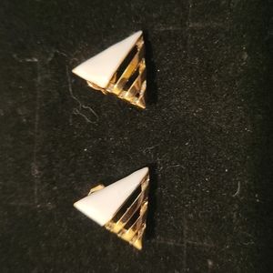 Gold White Triangle Earrings